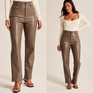 Abercrombie & Fitch The 90s Straight Ultra High Rise Leather Pants Taupe